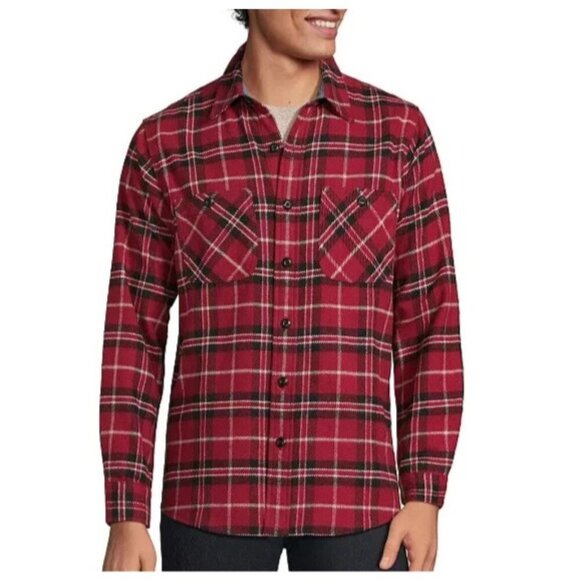 NWOT Blake Shelton Lands' End Men's XL Red Plaid Flannel Shirt Button-Up - Picture 1 of 8